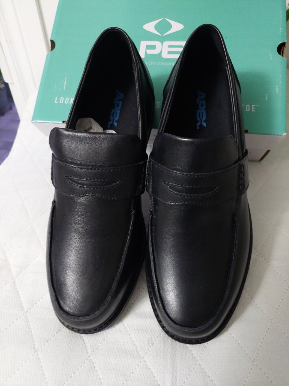 NIB Apex Lexington Black Leather Orthopedic Penny Loafers Wide 9.5 NEW